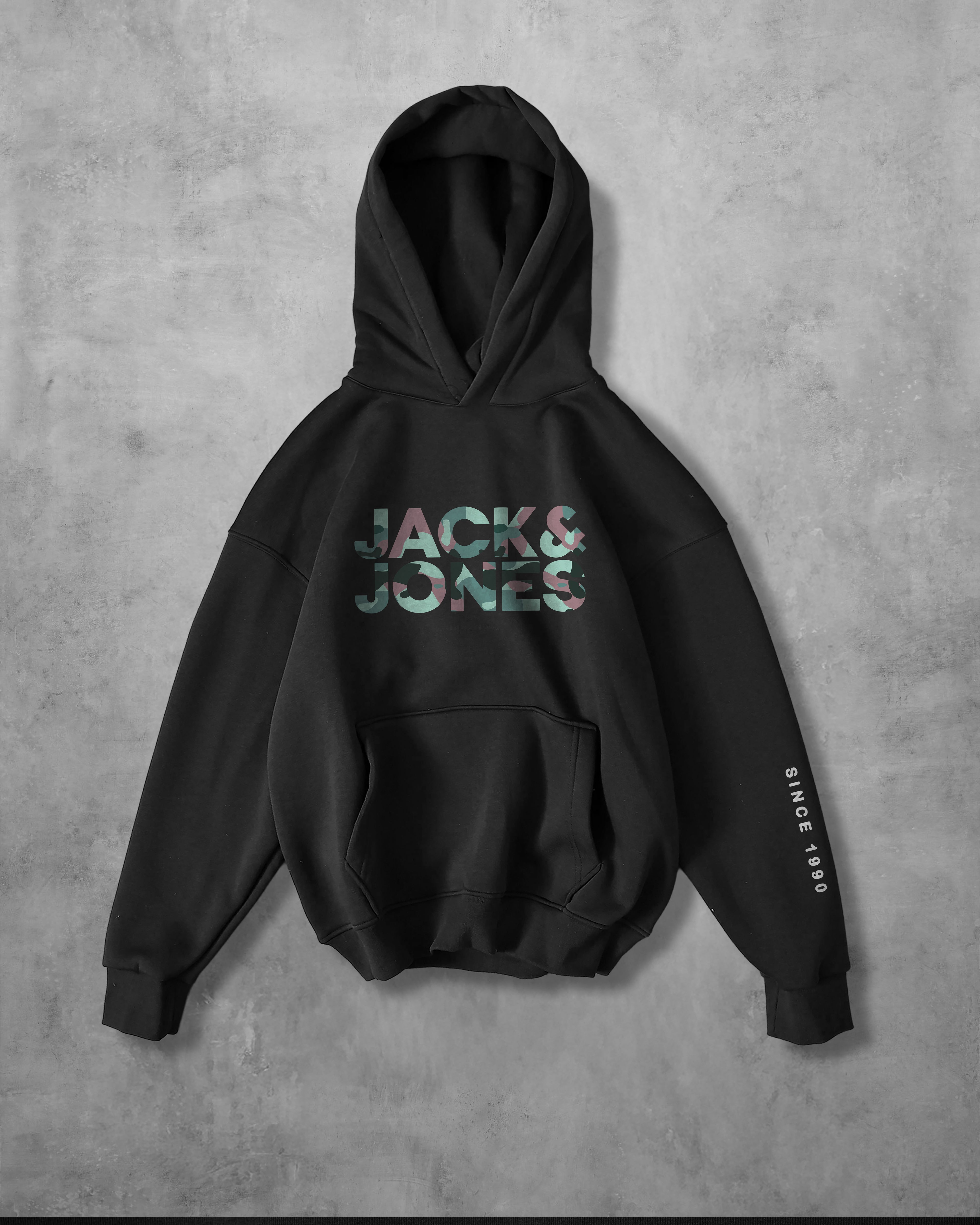 (JACK &JONES) OVERSIZE COTTON HOODIES (BLACK)