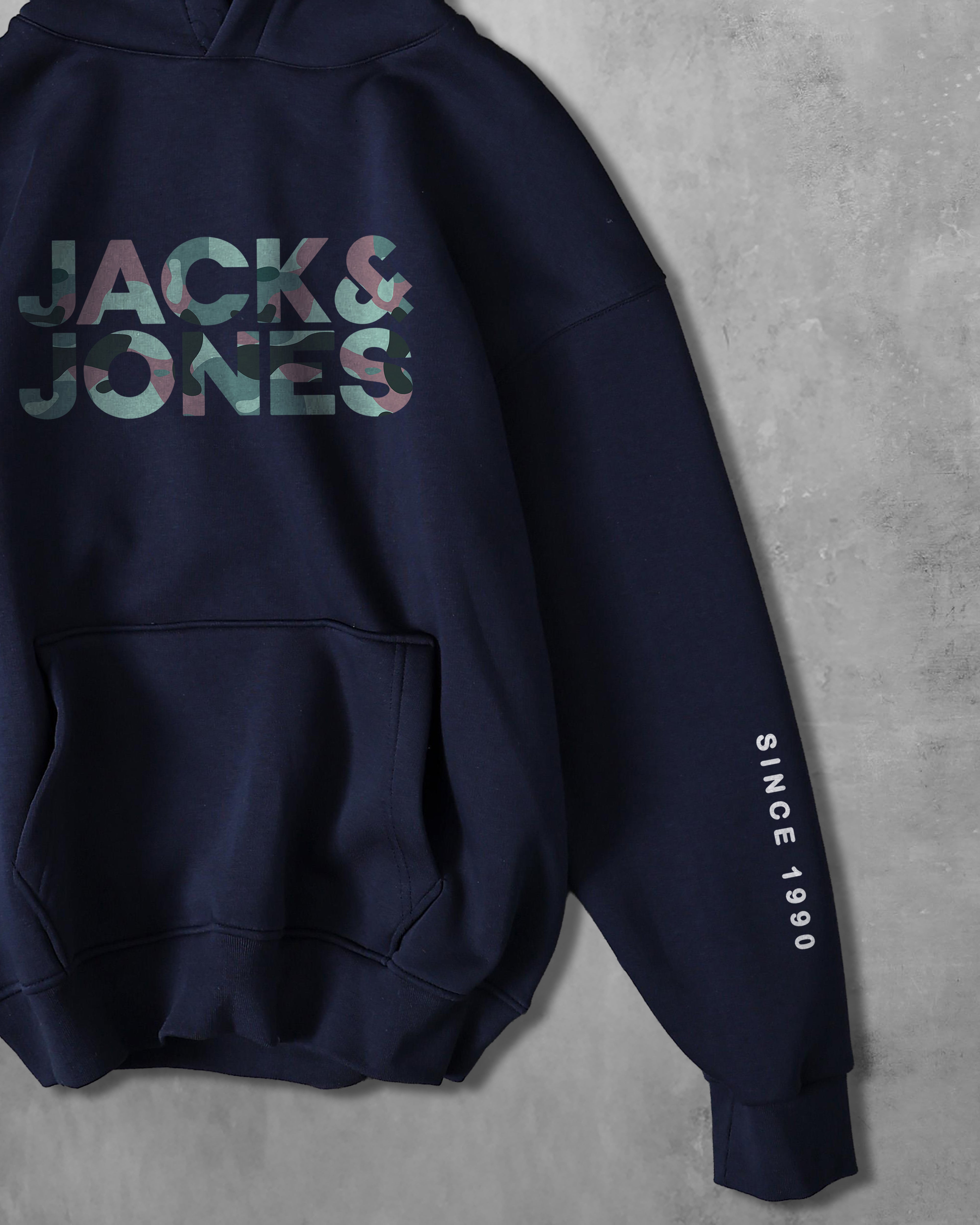 (JACK &JONES) OVERSIZE COTTON HOODIES (NAVY BLUE)