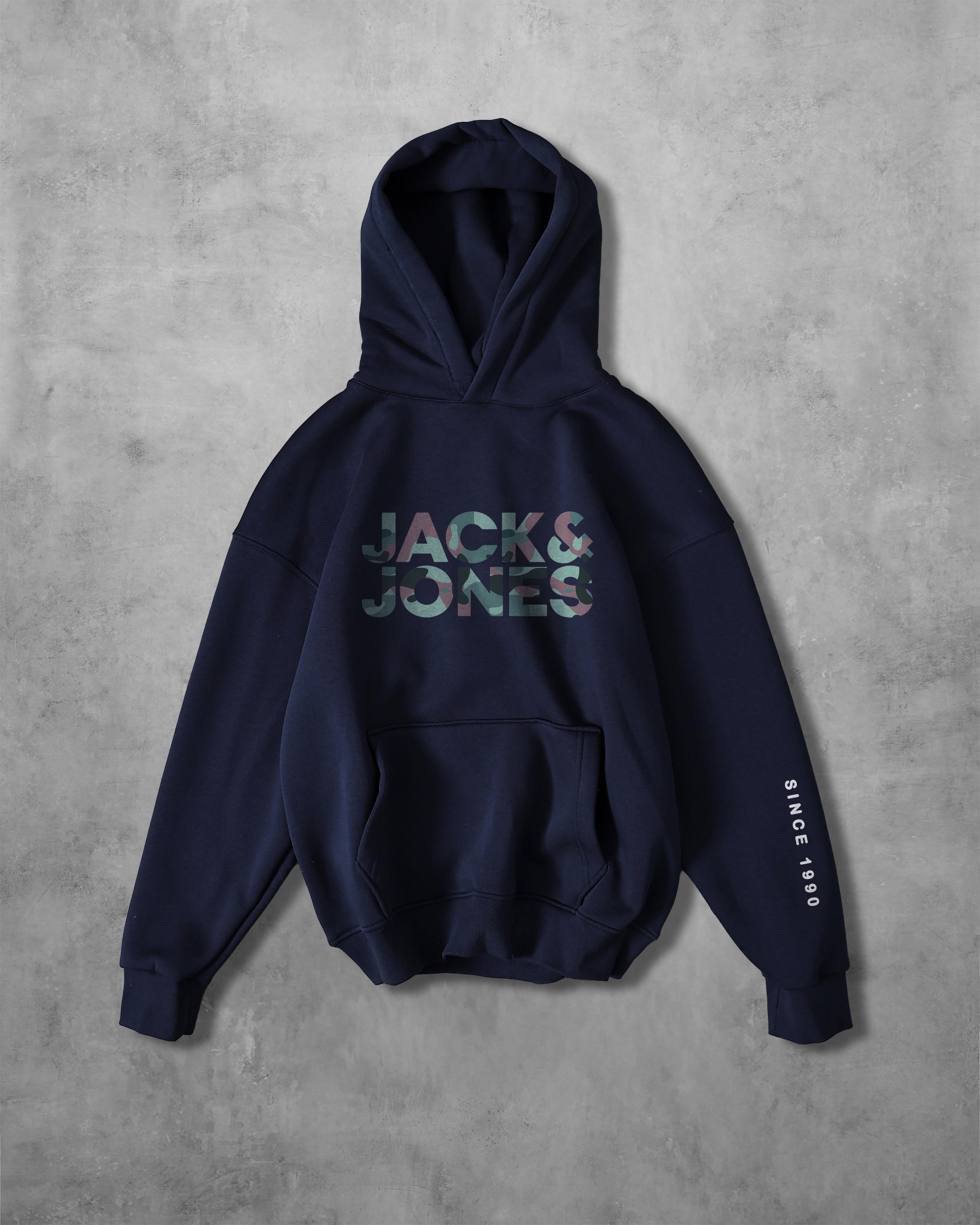 (JACK &JONES) OVERSIZE COTTON HOODIES (NAVY BLUE)