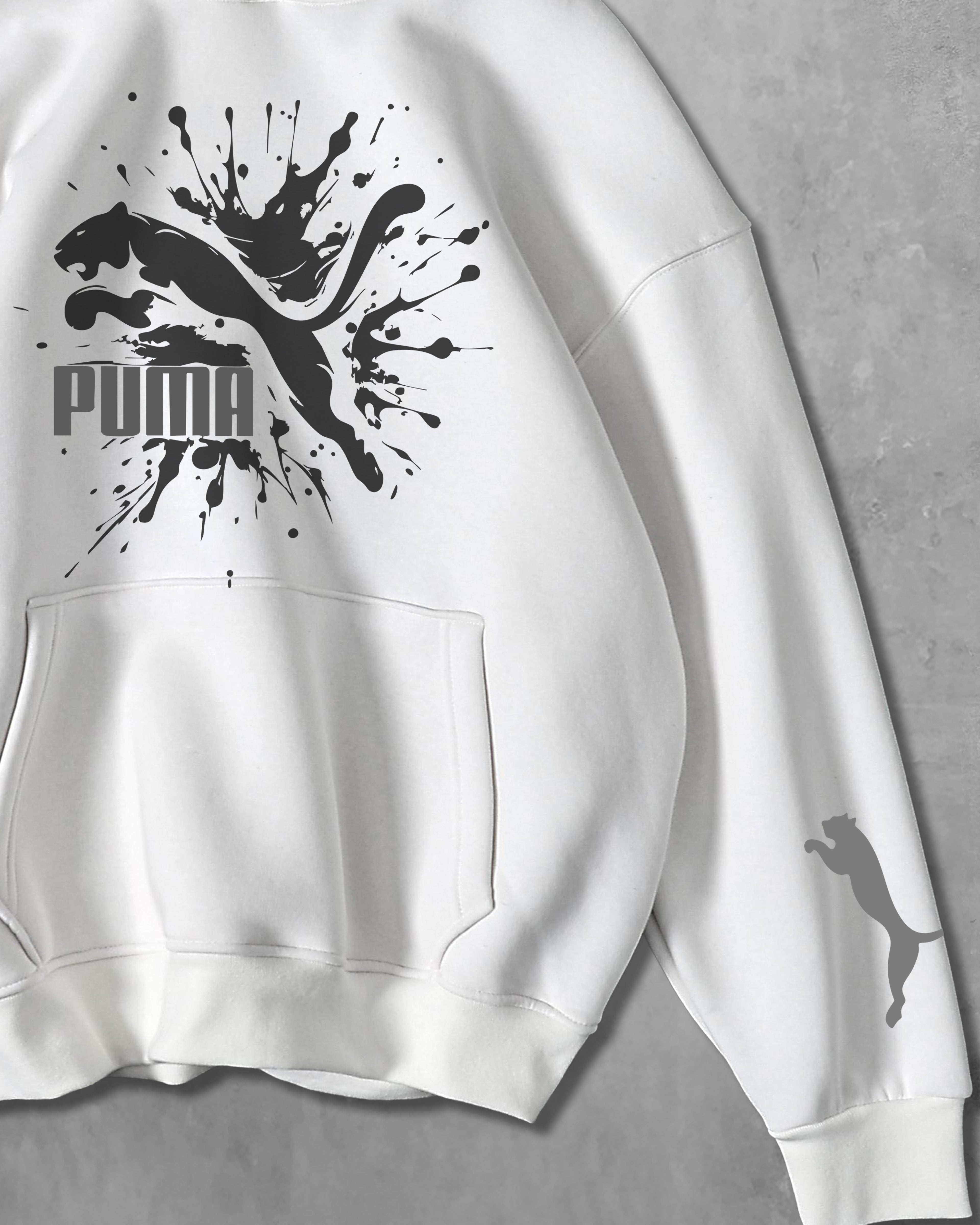 (PUMA) OVERSIZE COTTON HOODIES (WHITE)