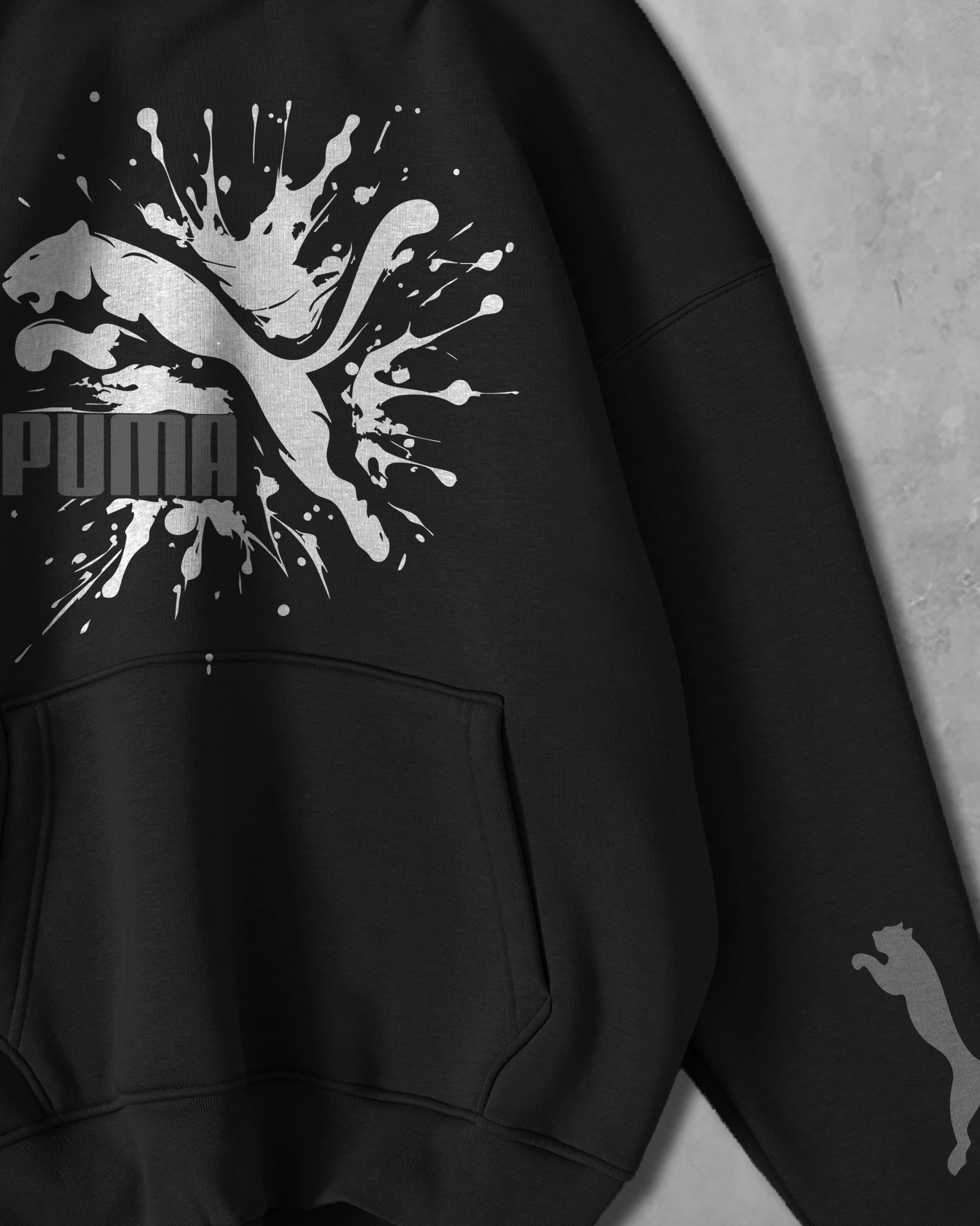 (PUMA) OVERSIZE COTTON HOODIES (BLACK)