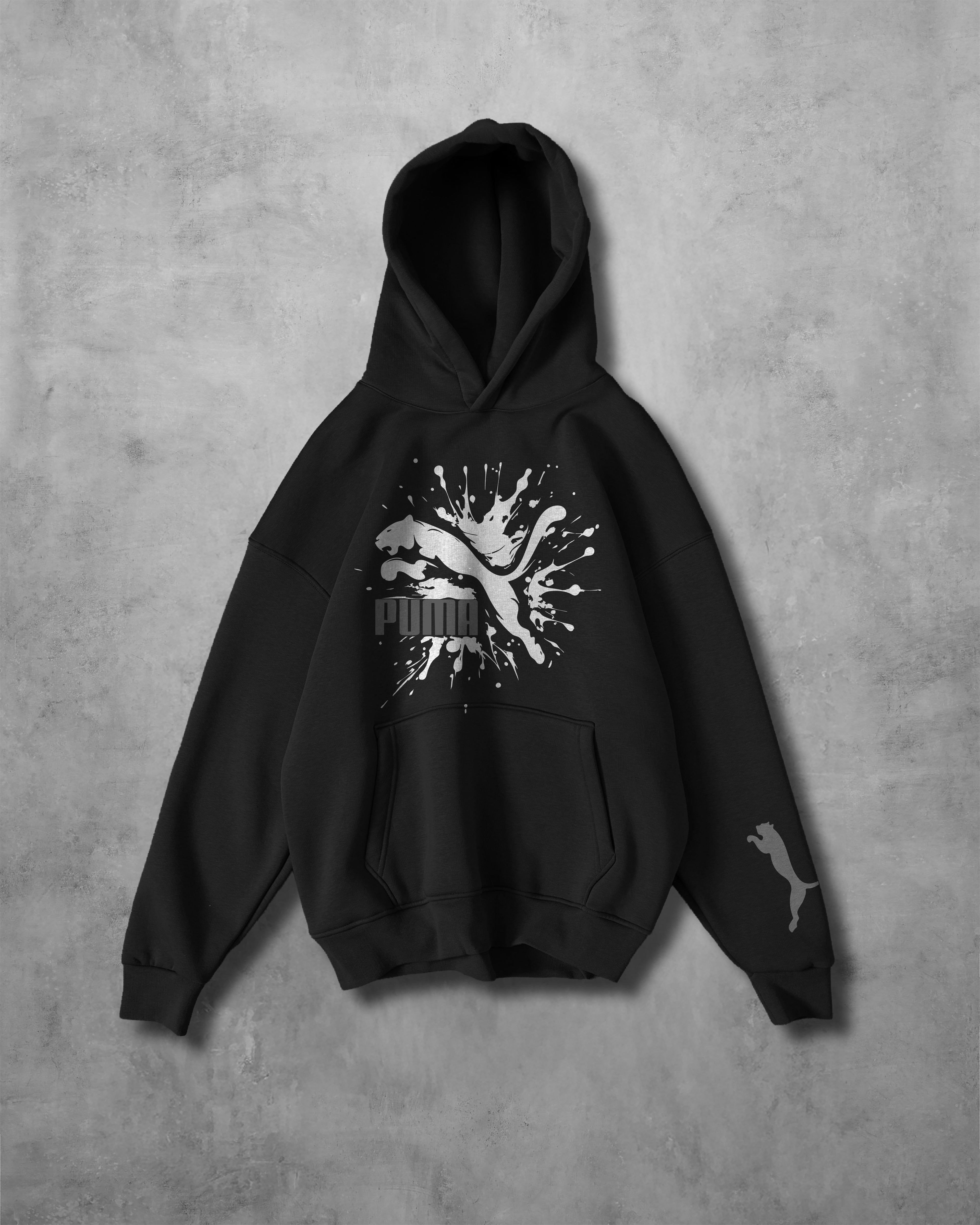 (PUMA) OVERSIZE COTTON HOODIES (BLACK)
