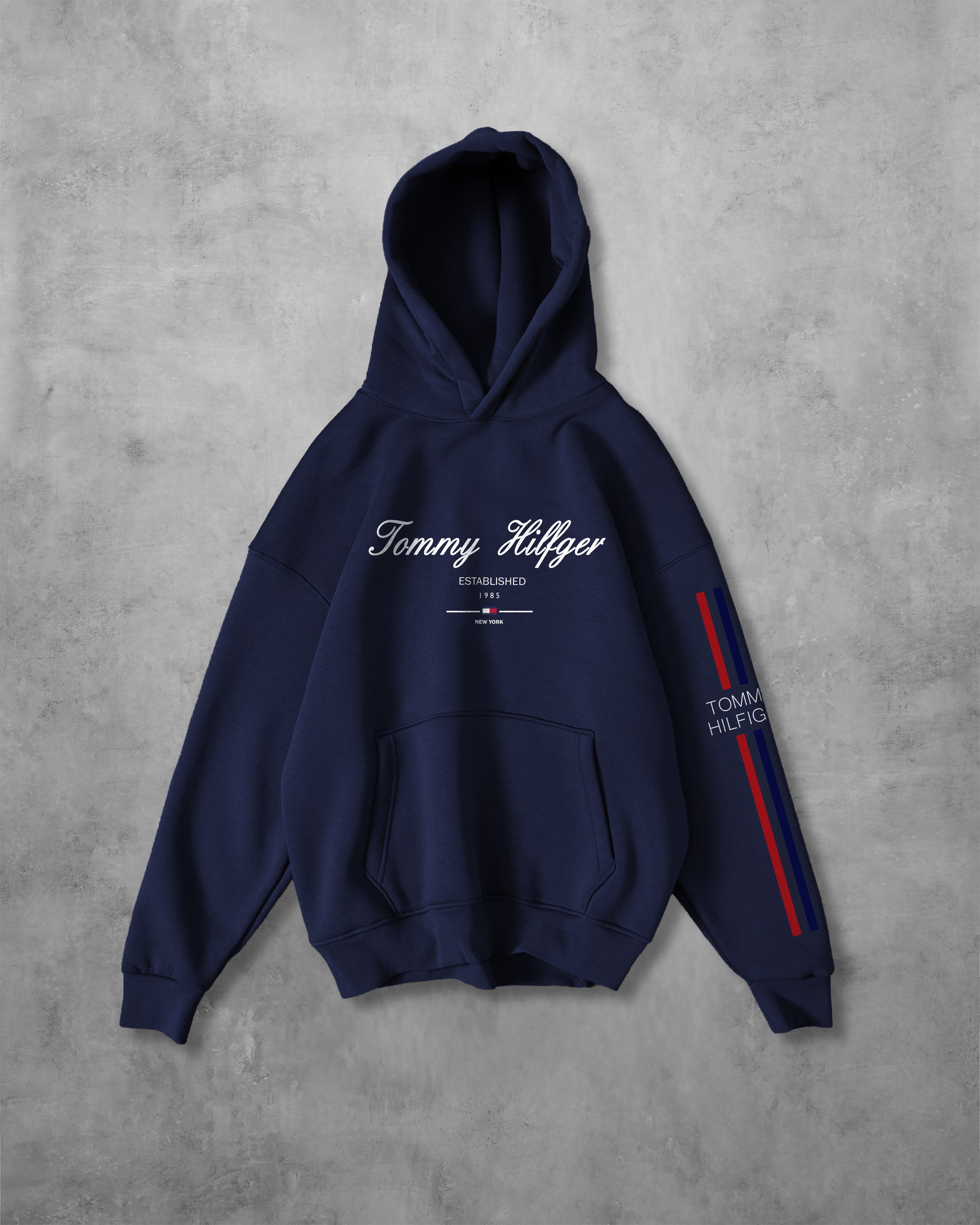 (TOMMY_HILFIGER) OVERSIZE COTTON HOODIES (NAVY BLUE)