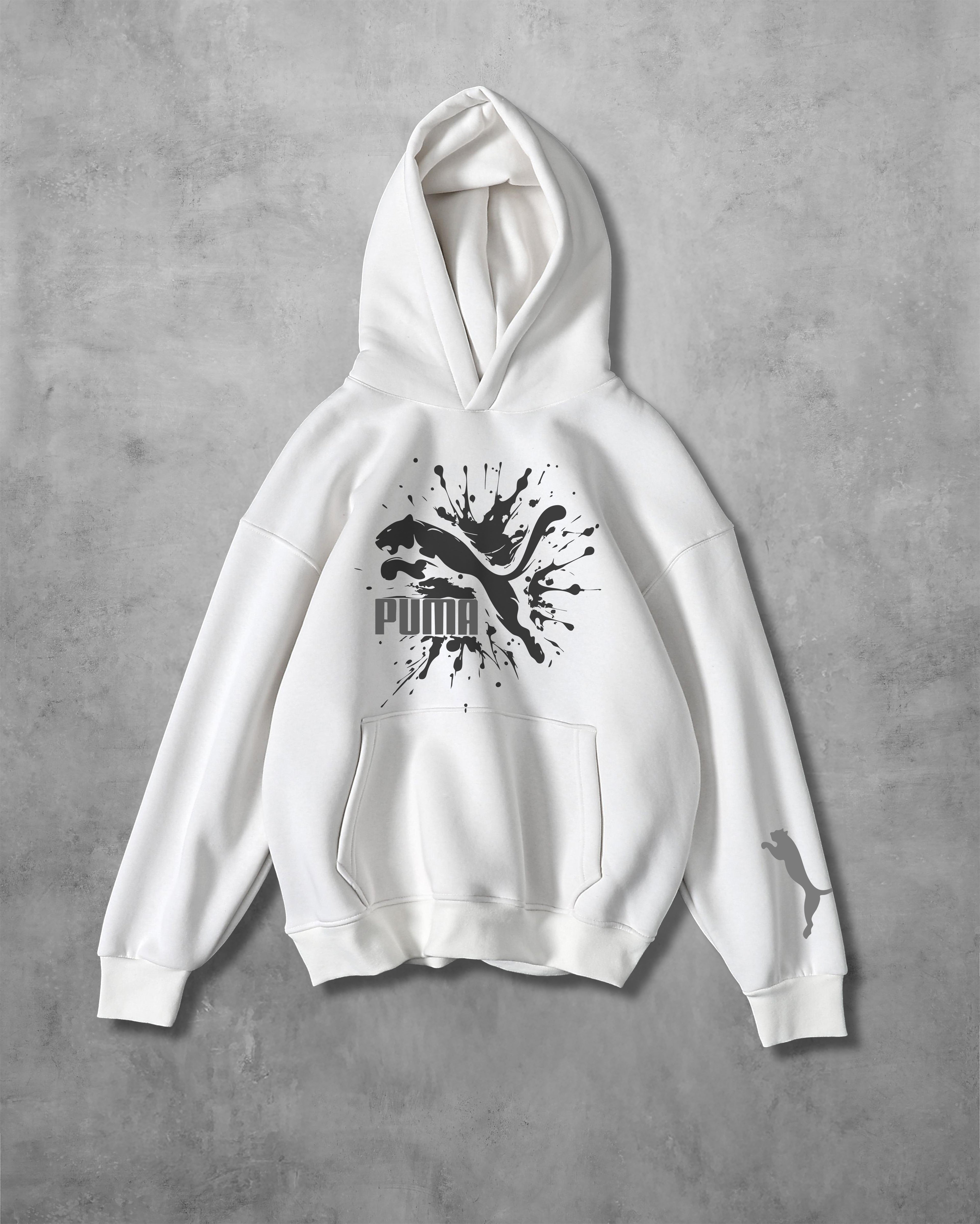 (PUMA) OVERSIZE COTTON HOODIES (WHITE)