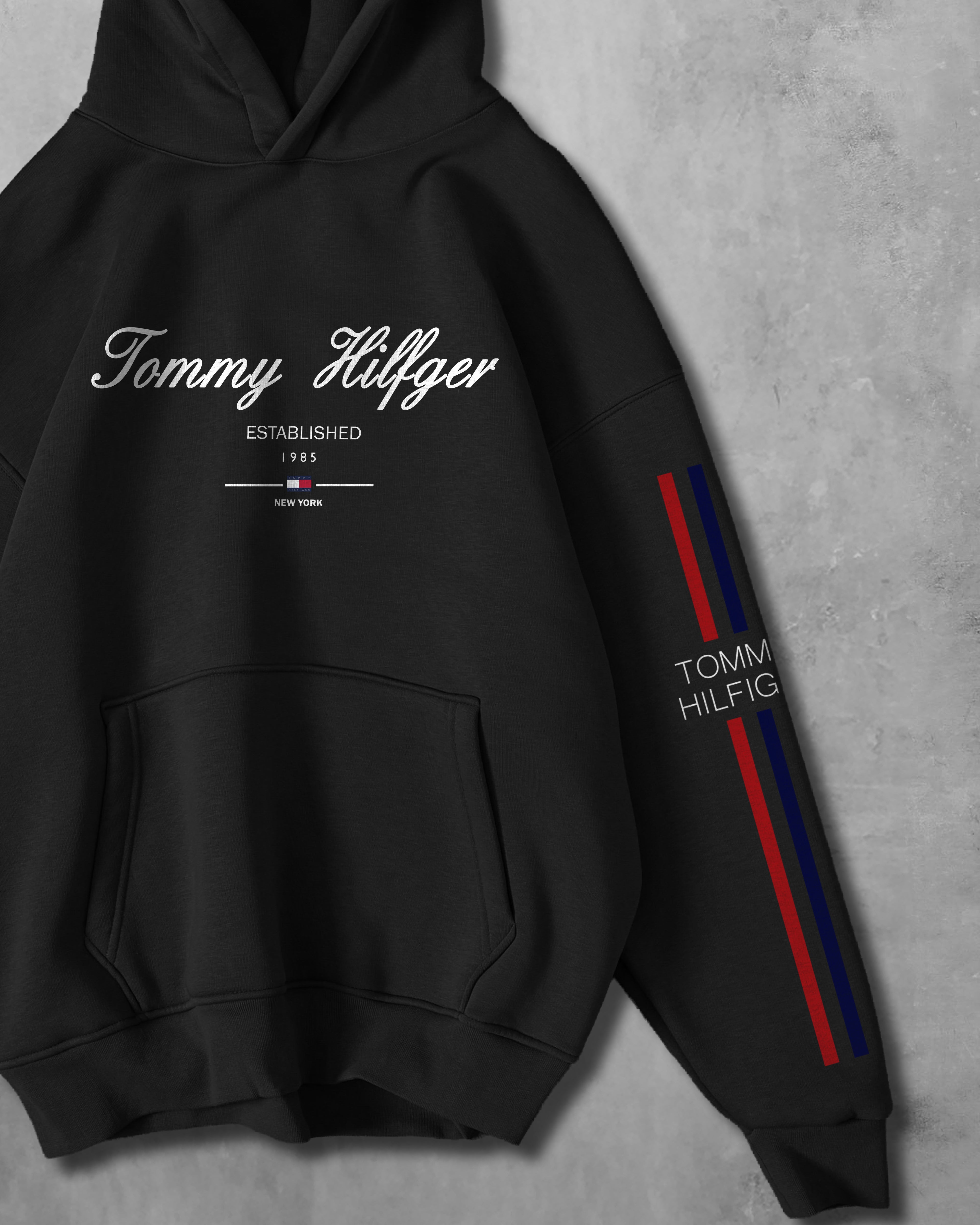 (TOMMY_HILFIGER) OVERSIZE COTTON HOODIES (BLACK)